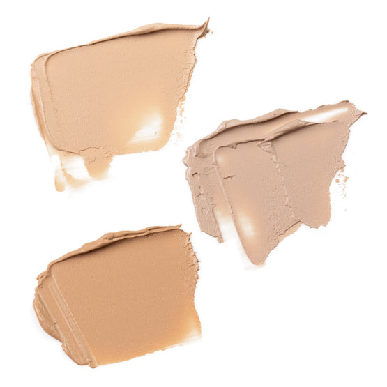 Images of three swatches of our fair Flawless Mineral Foundations 1, 2, & 3.