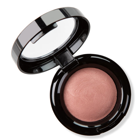 Image of rosy brown baked blush in black compact.