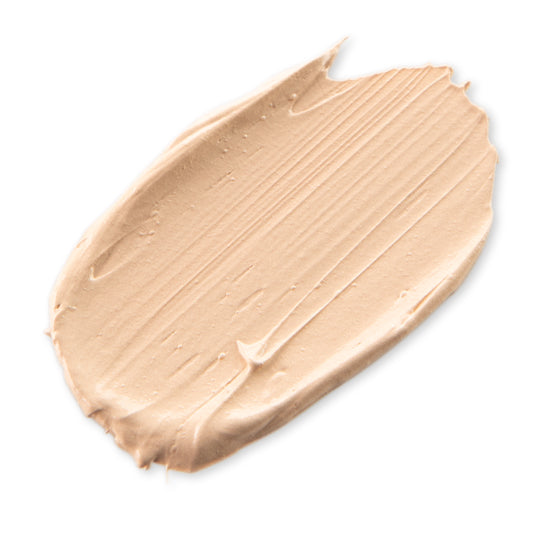A swatch of our Glow Girl Sheer Tint with SPF 20 in Fair Glow.  A fair, light beige color with a wash of sheer color with a slight glow.  Good for very fair skin tones.