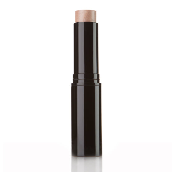 Image of a black tube containing a light silver shimmery highlighter stick for highlighting on the face..