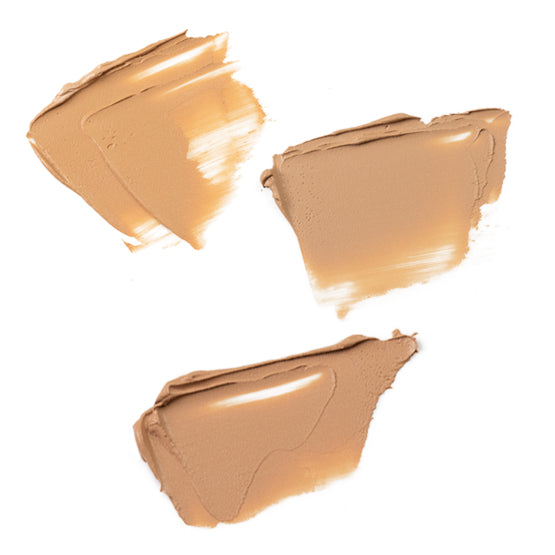 Image of three swatches of our medium Flawless Foundation Colors. #4,5,& 6..