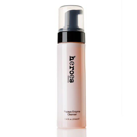 Image of a large  7.40 fluid ounce, white pump bottle with black lid.  It contains our Papaya Enzyme Cleanser.