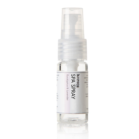 Image of a small .05 travel spa spray in eucalyptus & lavender.