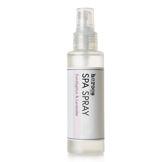 Image of a frosted 4 ounce bottle with a pump. Contains our eucalyptus and lavender spa spray.