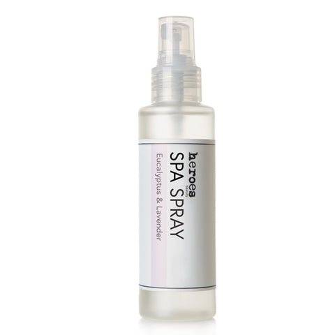 Image of a frosted 4 ounce bottle with a pump.  Contains our eucalyptus and lavender spa spray.