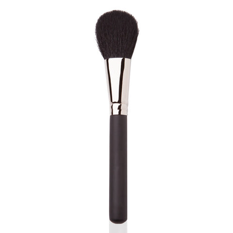 Image of a black and silver handled fluffy make-up blush brush. 
