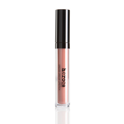 Image of a clear tube with black lid. Contains a creamy liquid lipstick that is a dusty rosy pink color. 