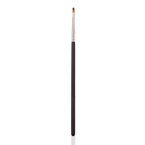 Image of a small flat eyeliner brush with a black and silver handle. 