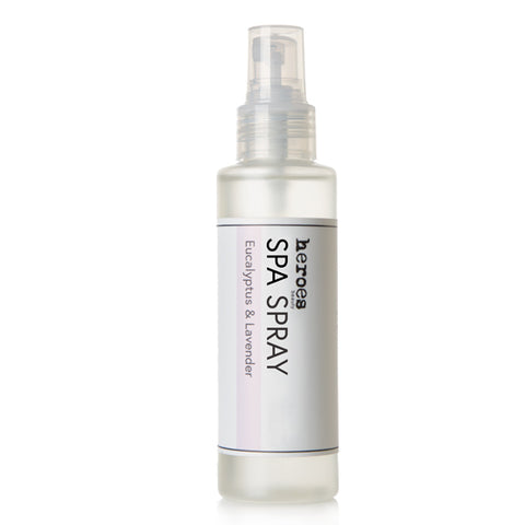 Image of a frosted 4 ounce bottle with a pump.  Contains our eucalyptus and lavender spa spray. 